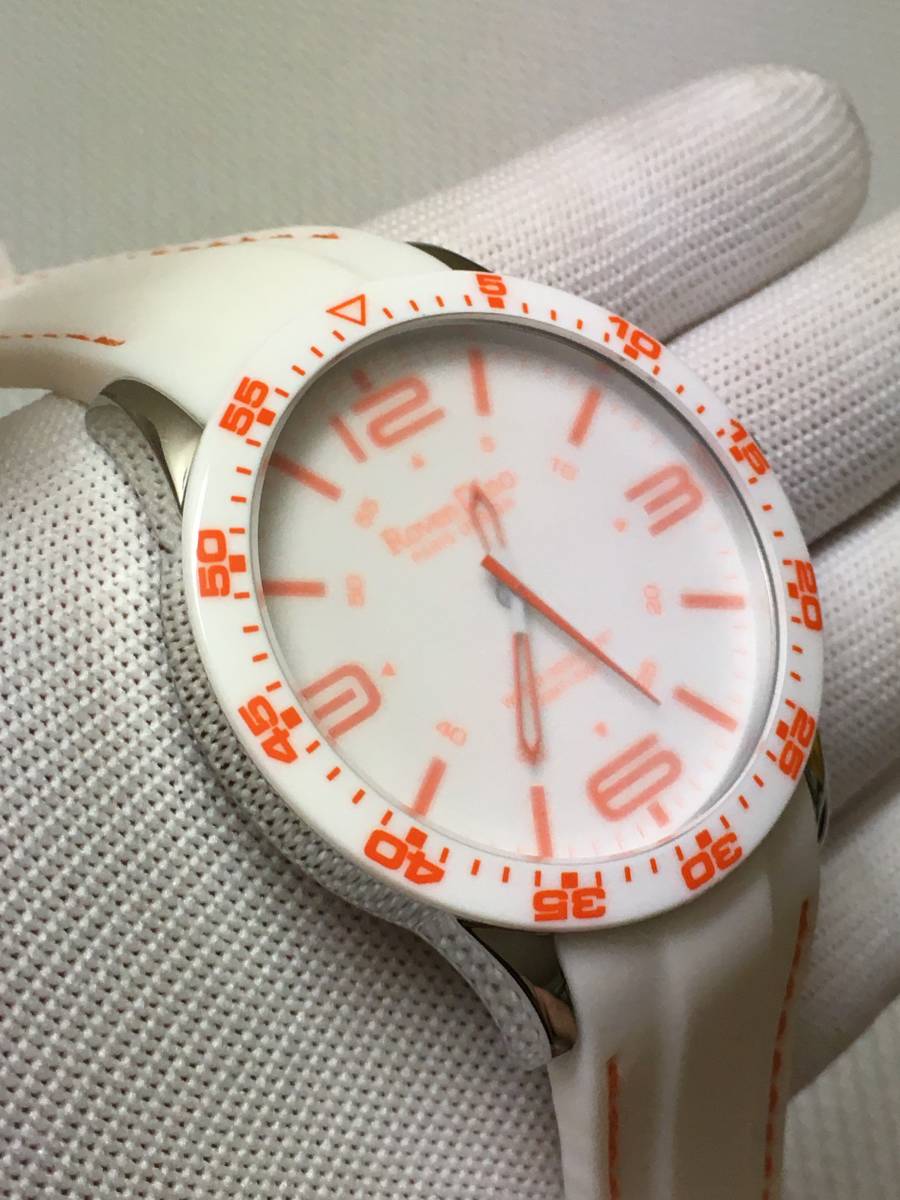 1円～ 未使用　Roven Dino RD3253-1 ロマンディーノ ラバーベルト メンズウォッチ ホワイト/オレンジ 可動品　箱なし_10