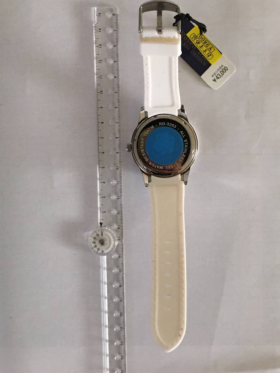 1円～ 未使用　Roven Dino RD3253-1 ロマンディーノ ラバーベルト メンズウォッチ ホワイト/オレンジ 可動品　箱なし_2