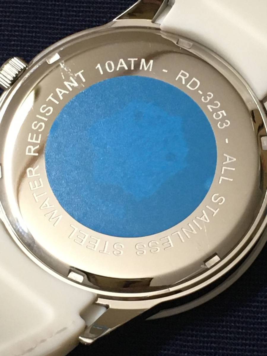 1円～ 未使用　Roven Dino RD3253-1 ロマンディーノ ラバーベルト メンズウォッチ ホワイト/オレンジ 可動品　箱なし_3