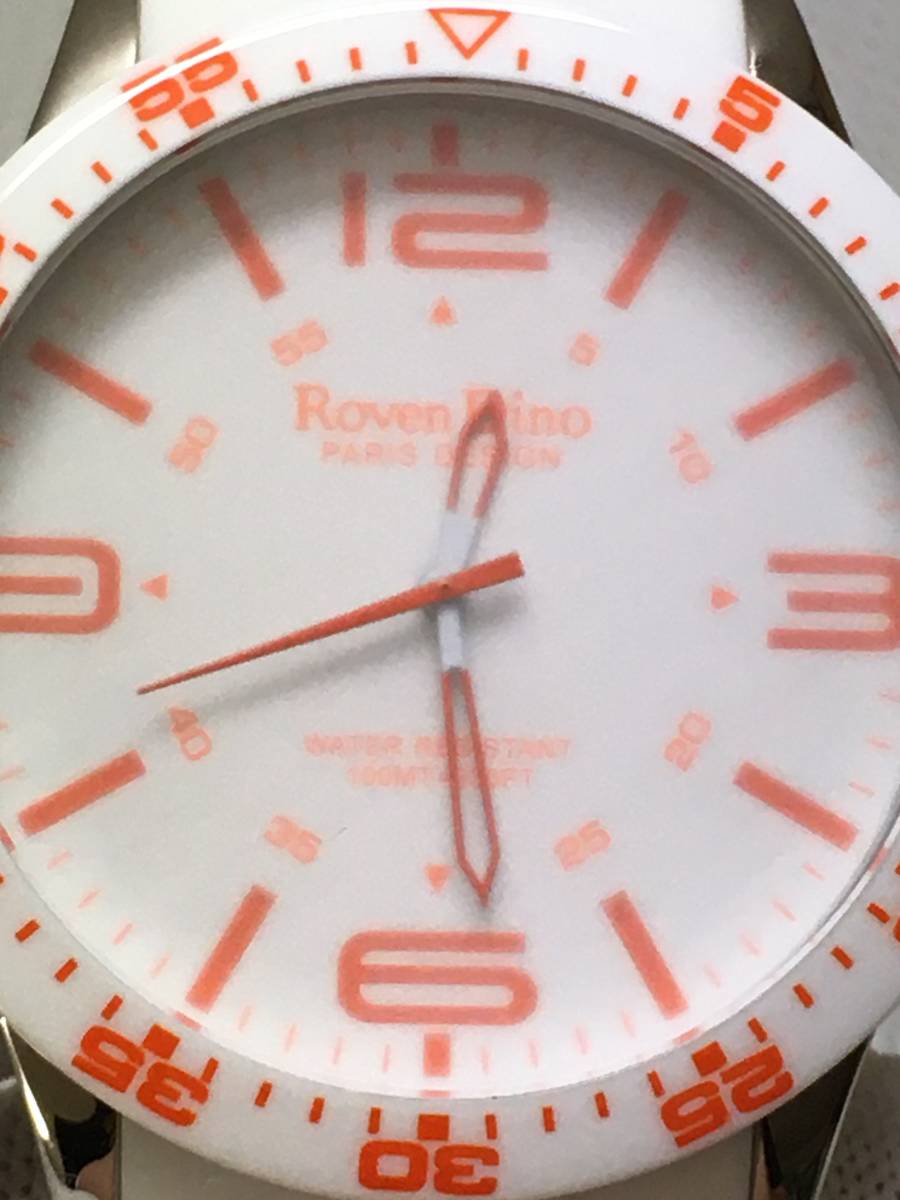 1円～ 未使用　Roven Dino RD3253-1 ロマンディーノ ラバーベルト メンズウォッチ ホワイト/オレンジ 可動品　箱なし_5