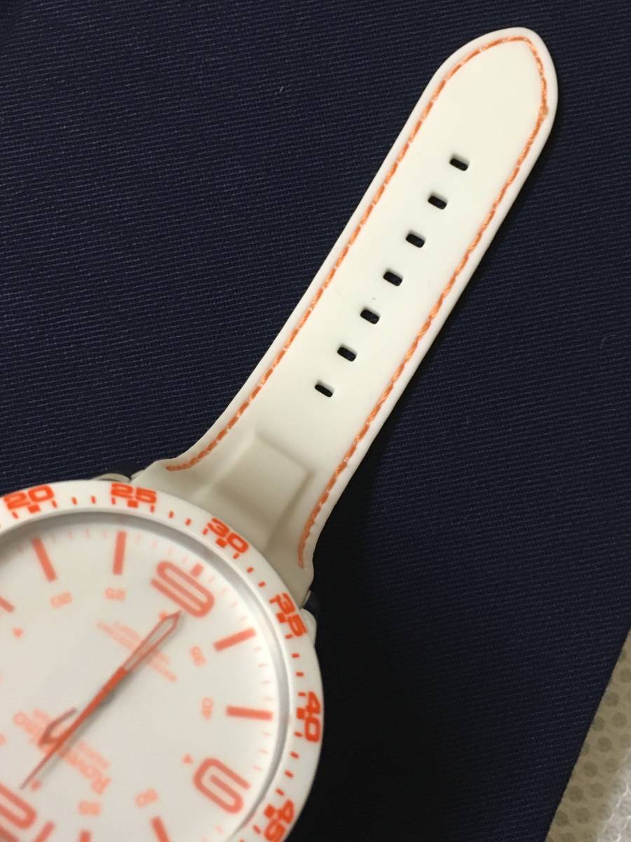 1円～ 未使用　Roven Dino RD3253-1 ロマンディーノ ラバーベルト メンズウォッチ ホワイト/オレンジ 可動品　箱なし_8