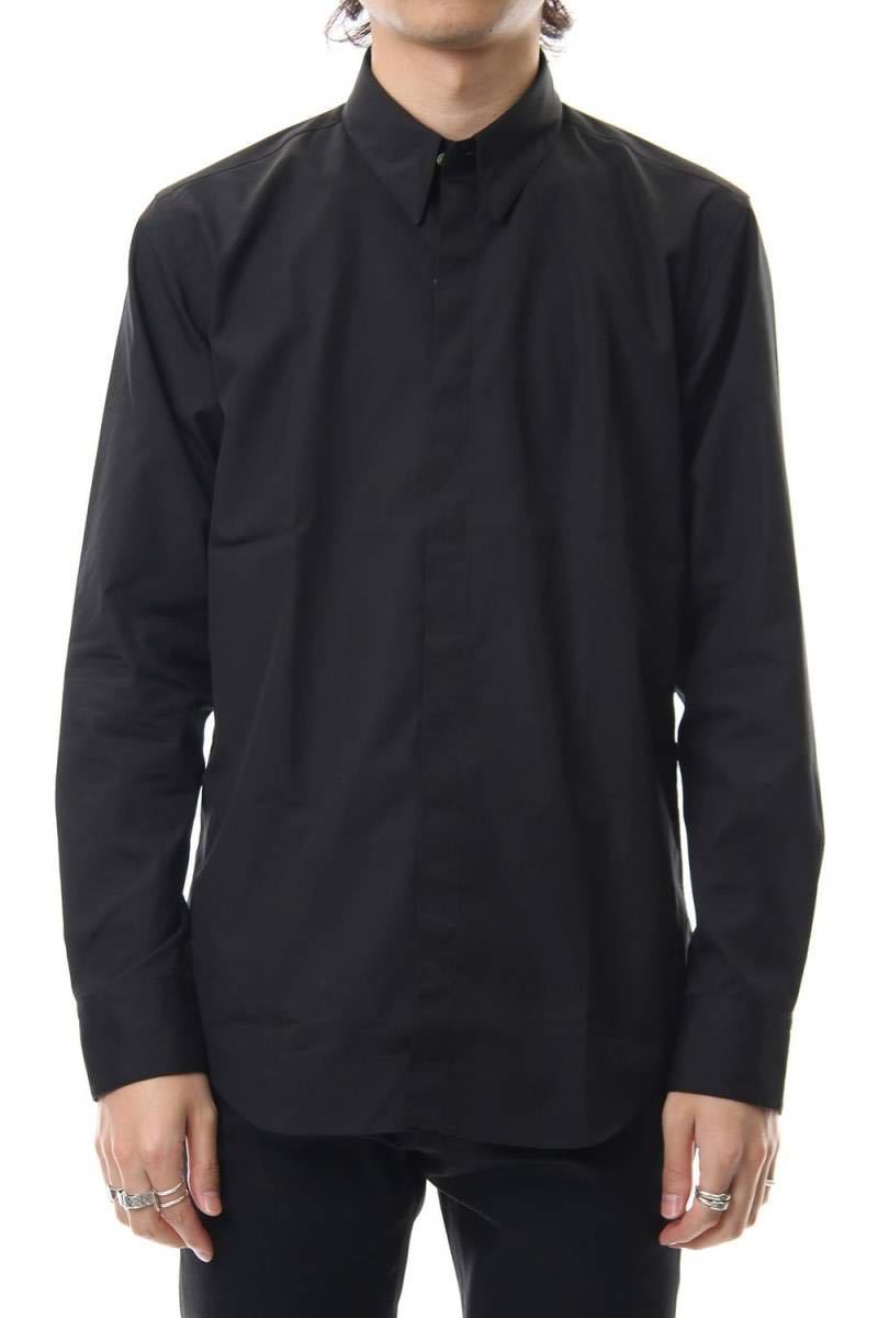 19aw JOHN LAWRENCE SULLIVAN ジョンローレンスサリバン 比翼シャツ 46 ボタンダウンシャツ 黒 2.4万 ドレスシャツ