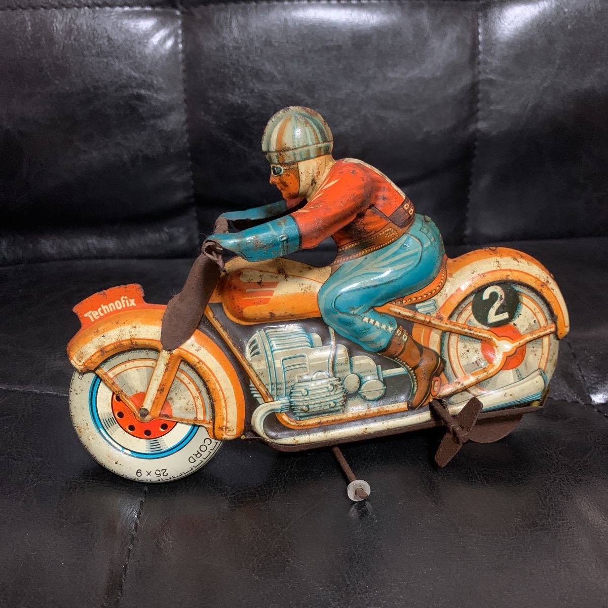 ヴィンテージ　ケーブルライダーバイクブリキ　ゼンマイ式 フランス製 オートバイ バイク ゼンマイ ブリキ 旧車 ジャンク