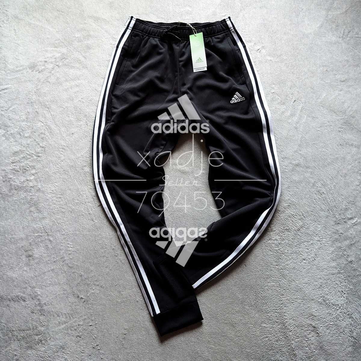 新品 正規品 adidas アディダス 三本ライン ジャージ パンツ ジョガーパンツ 黒 ブラック 白 テーパード O ( XL )