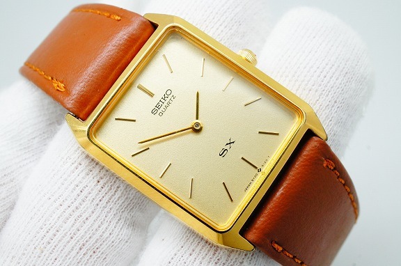 J27○作動良好 SEIKO セイコー SX レクタンギュラー型 金文字盤 紳士 