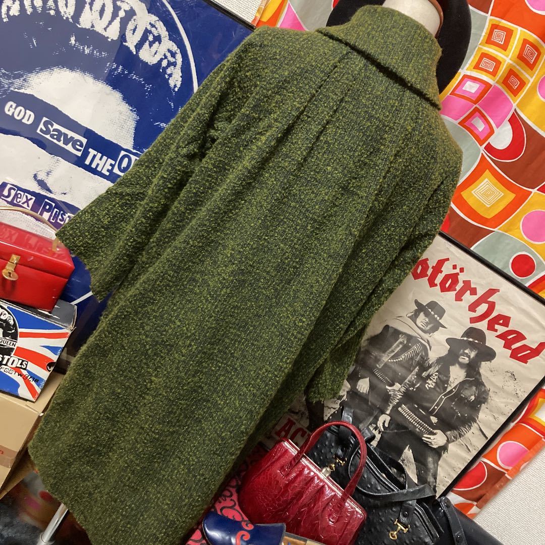 【古着】レトロ緑ステッチモッズワンピ70年代60年代ヴィンテージ昭和モダン日本製 古着♪レトロ緑ステッチモッズワンピ♪70年代60年代ヴィンテージ昭和
