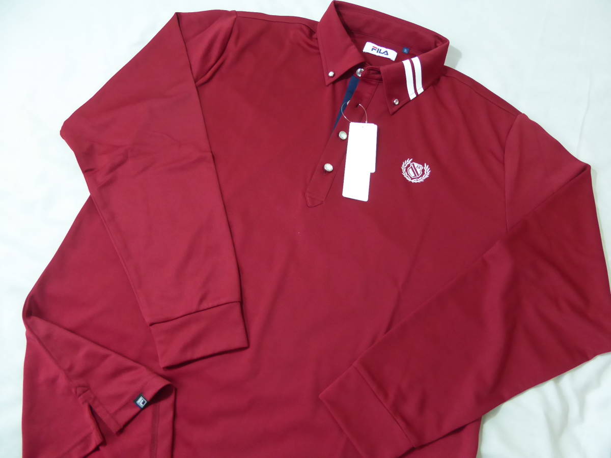 FILA GOLF フィラ ゴルフ ビジューボタン UV CUT ボタンダウン長袖ポロシャツ　3L　赤