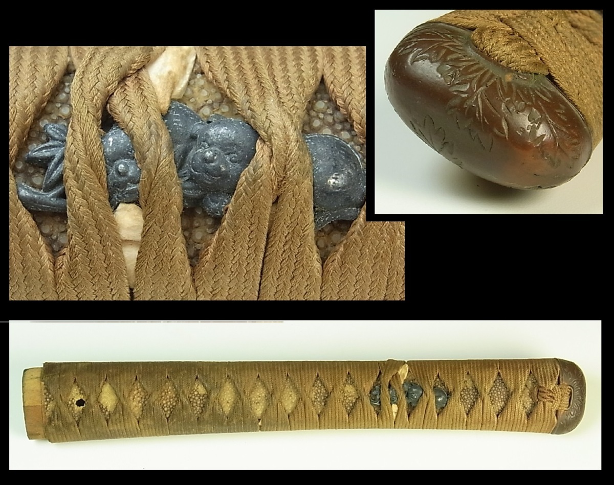 小柄 赤銅魚々子地鶏図 在銘 柳川直孝 花押 刀装具 骨董 古美術 江戸