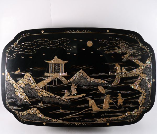 四つ足高台 飾台 貝殻絵 煎茶台 香炉台 盆栽台 工芸品