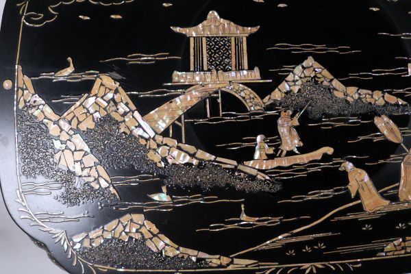 四つ足高台 飾台 貝殻絵 煎茶台 香炉台 盆栽台 工芸品