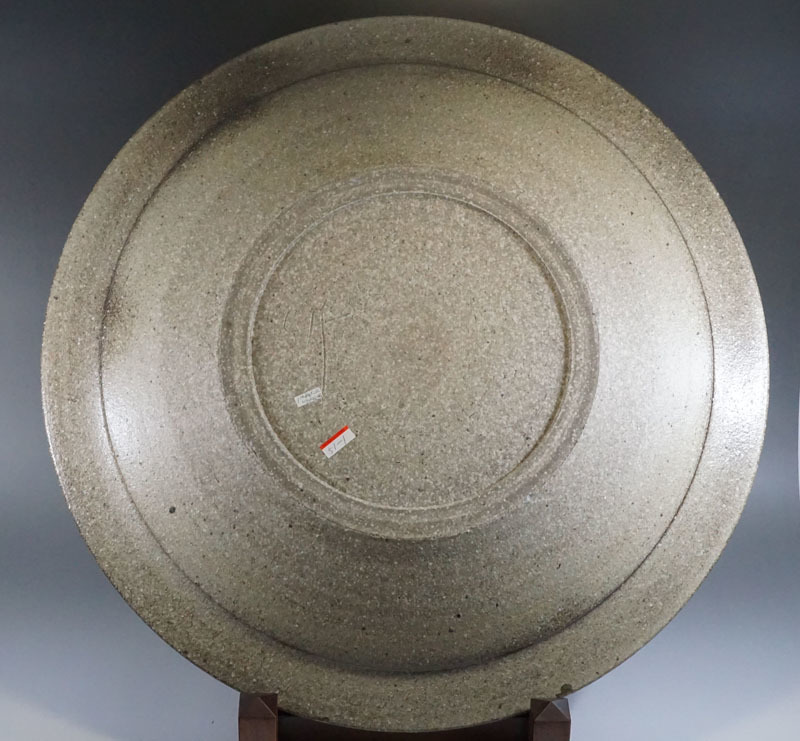 L317◇大作 【竹内公明】造 灰釉大皿 共箱付 直径56.5cm 一