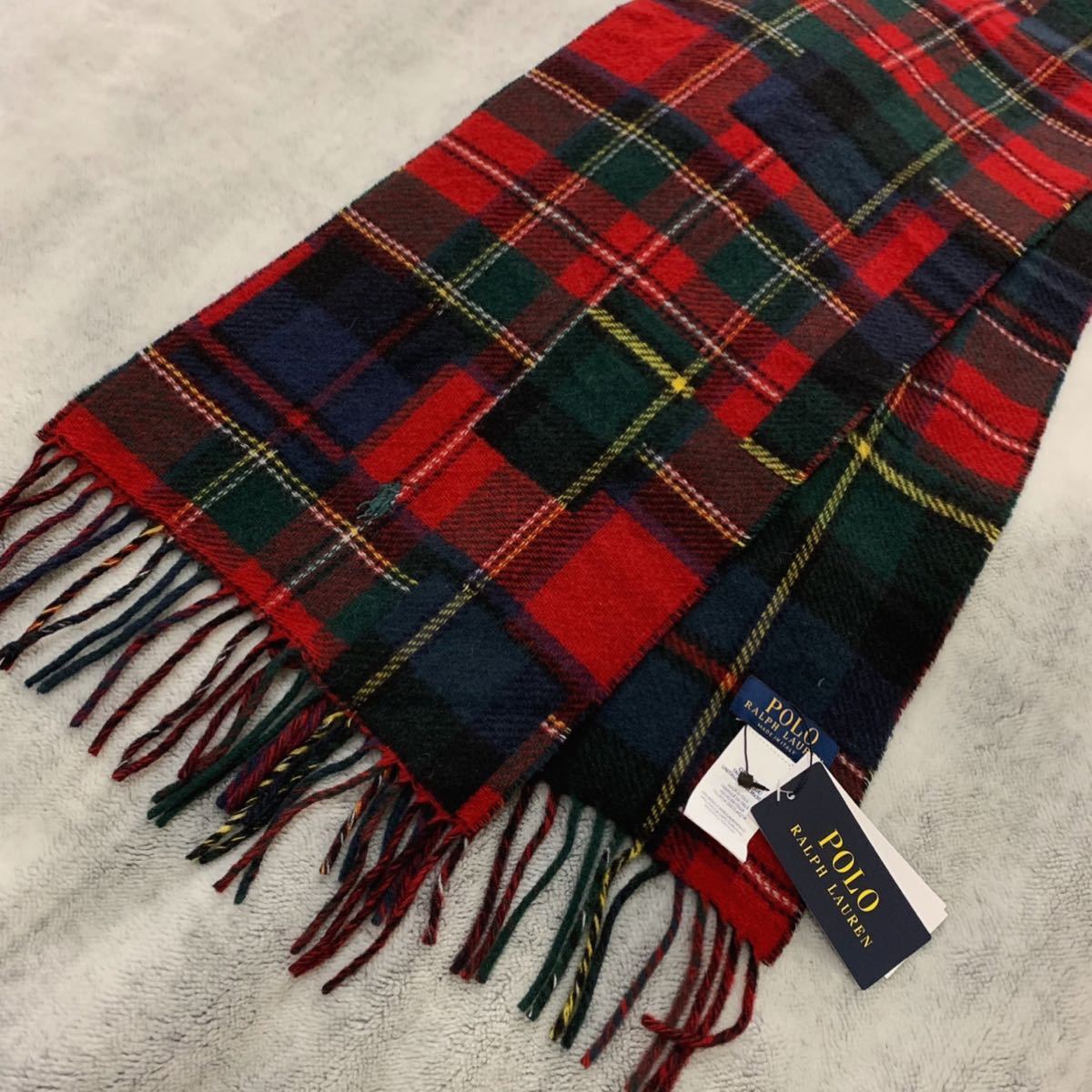 【品質保証,人気SALE】 【新品タグ付き★Sale】POLO RALPH LAUREN★ポロラルフローレン タータンチェック マフラー イタリア製 羊毛100% 17,600円→8,300円
