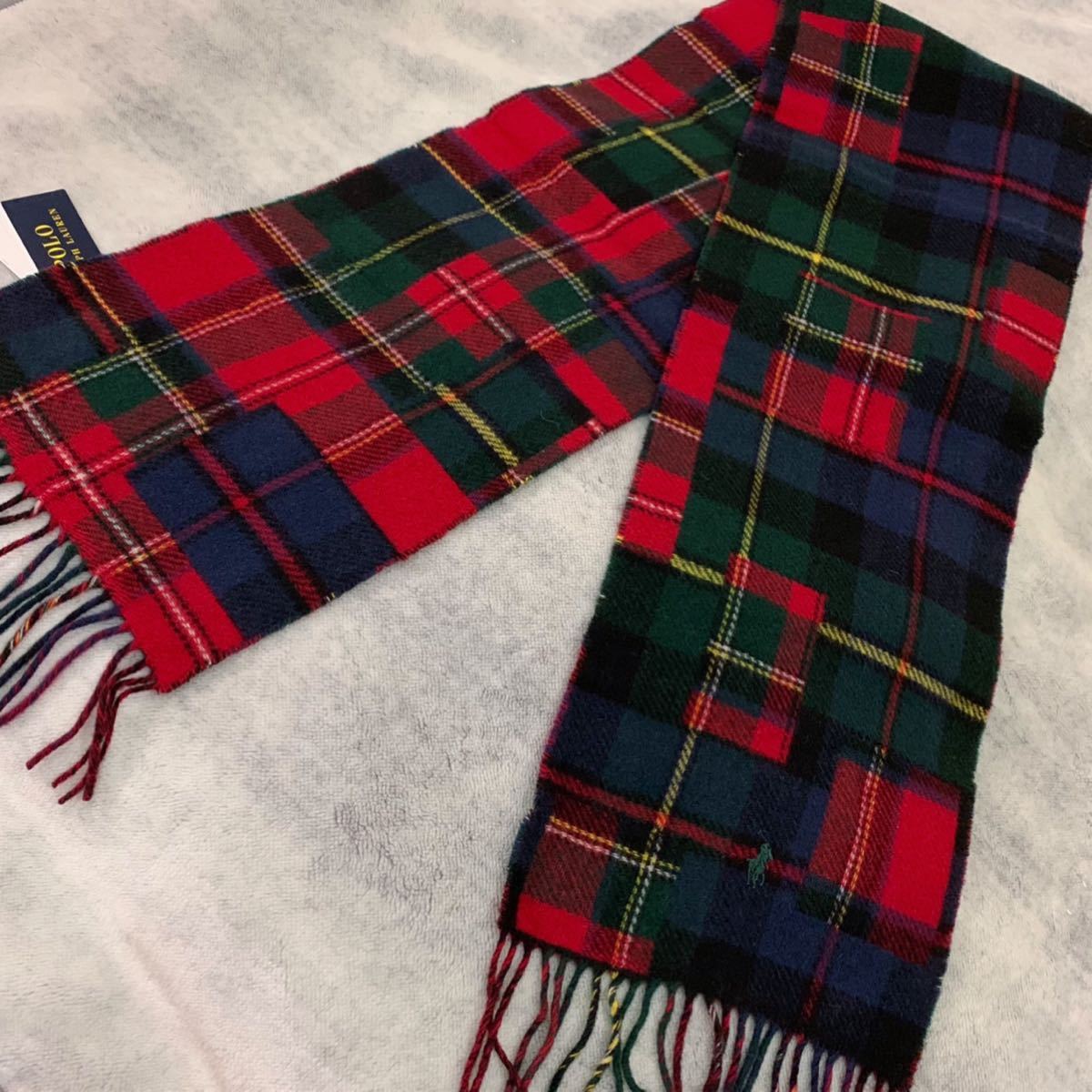 【品質保証,人気SALE】 【新品タグ付き★Sale】POLO RALPH LAUREN★ポロラルフローレン タータンチェック マフラー イタリア製 羊毛100% 17,600円→8,300円