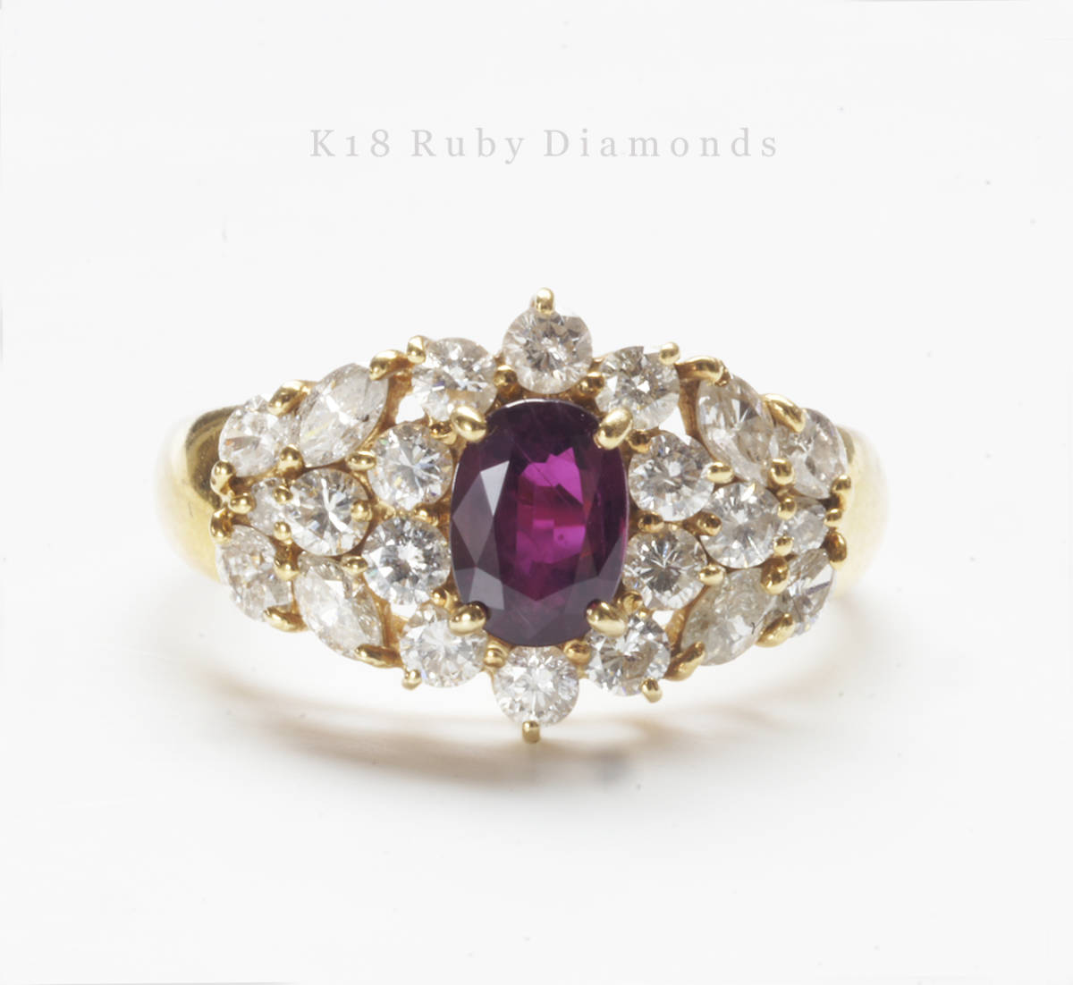 K18 YG ルビー 0.82ct 天然 ダイヤモンド 0.98ct ヴィンテージ リング 