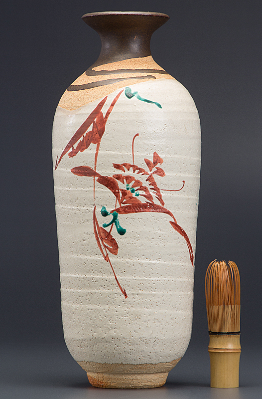 五】人間国宝 藤本能道 赤絵花瓶 共箱 ／ 本品の終了時間は20時台です