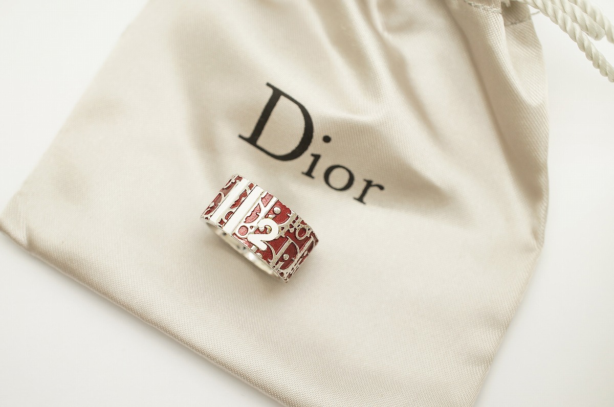 K331□Christian Dior トロッター リング 指輪 11号 レッド シルバー 