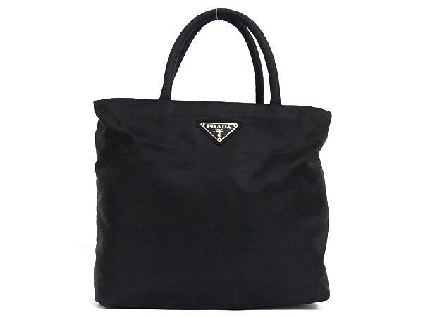 1円 ■極美品■ PRADA プラダ テスートナイロン シルバー金具 ハンドバッグ トートバッグ 手提げ レディース ブラック系 Y6410QZ