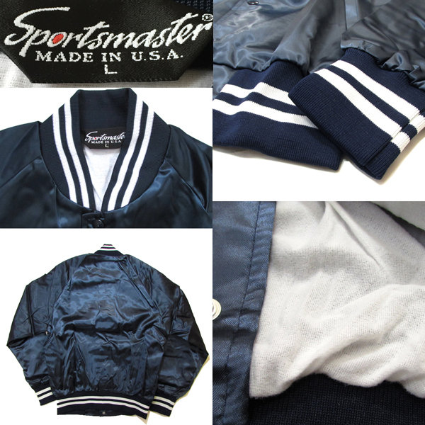 USA製デッドストックSPORTSMASTERナイロンサテンスタジャン紺L 