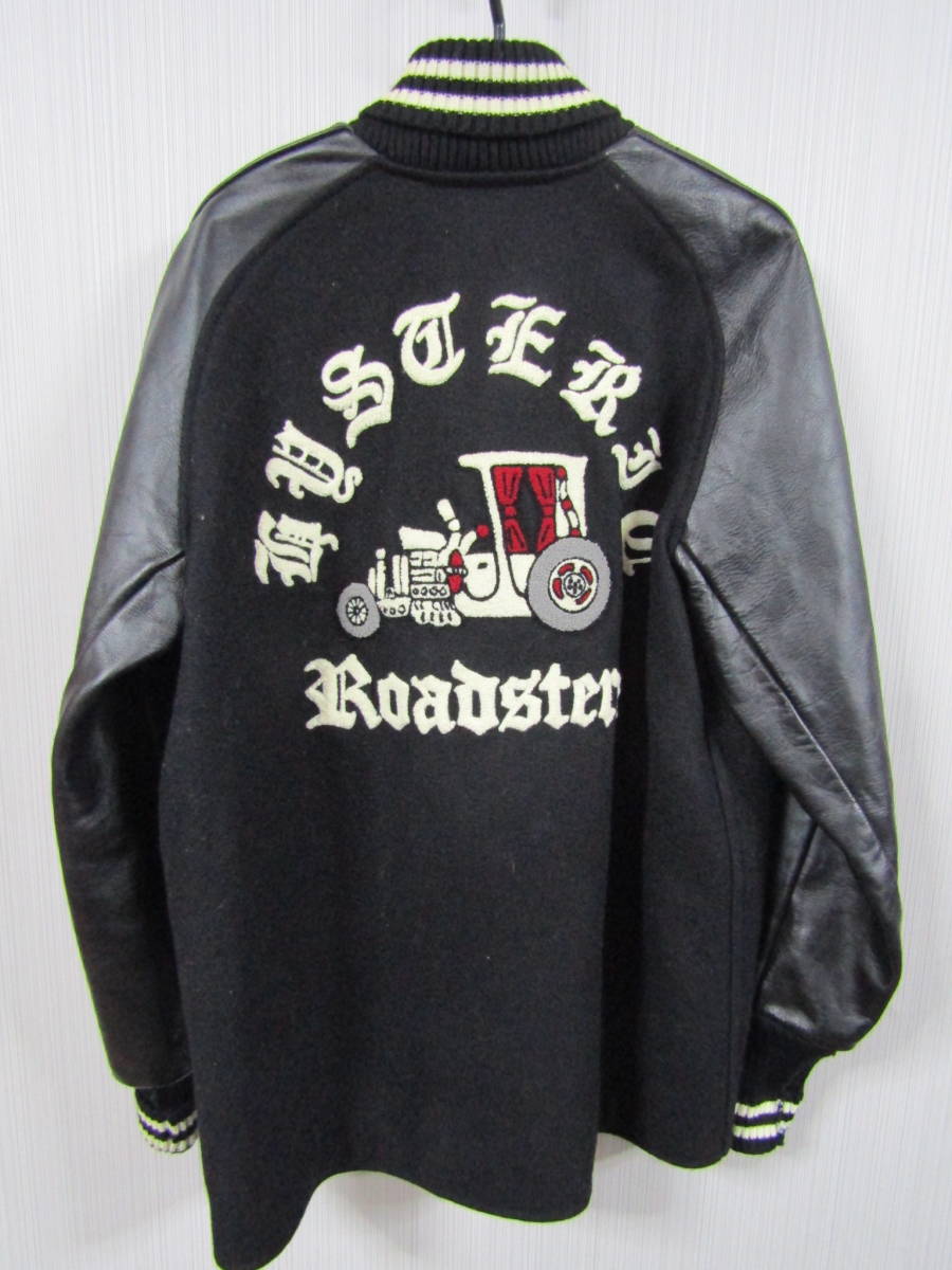 ★送料無料★ヒステリックグラマー ブラック 袖革 スタジャン サイズ 44 ※Hysteric Glamour ROAD STERS 本革 牛革 黒