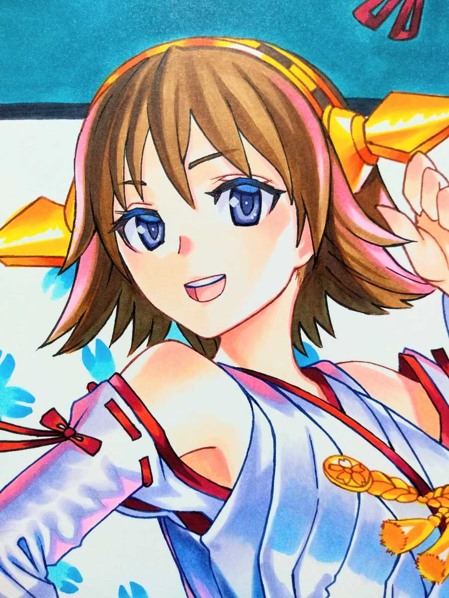 手描同人：比叡☆艦これ 艦隊これくしょん 約A4ケント紙 コピック