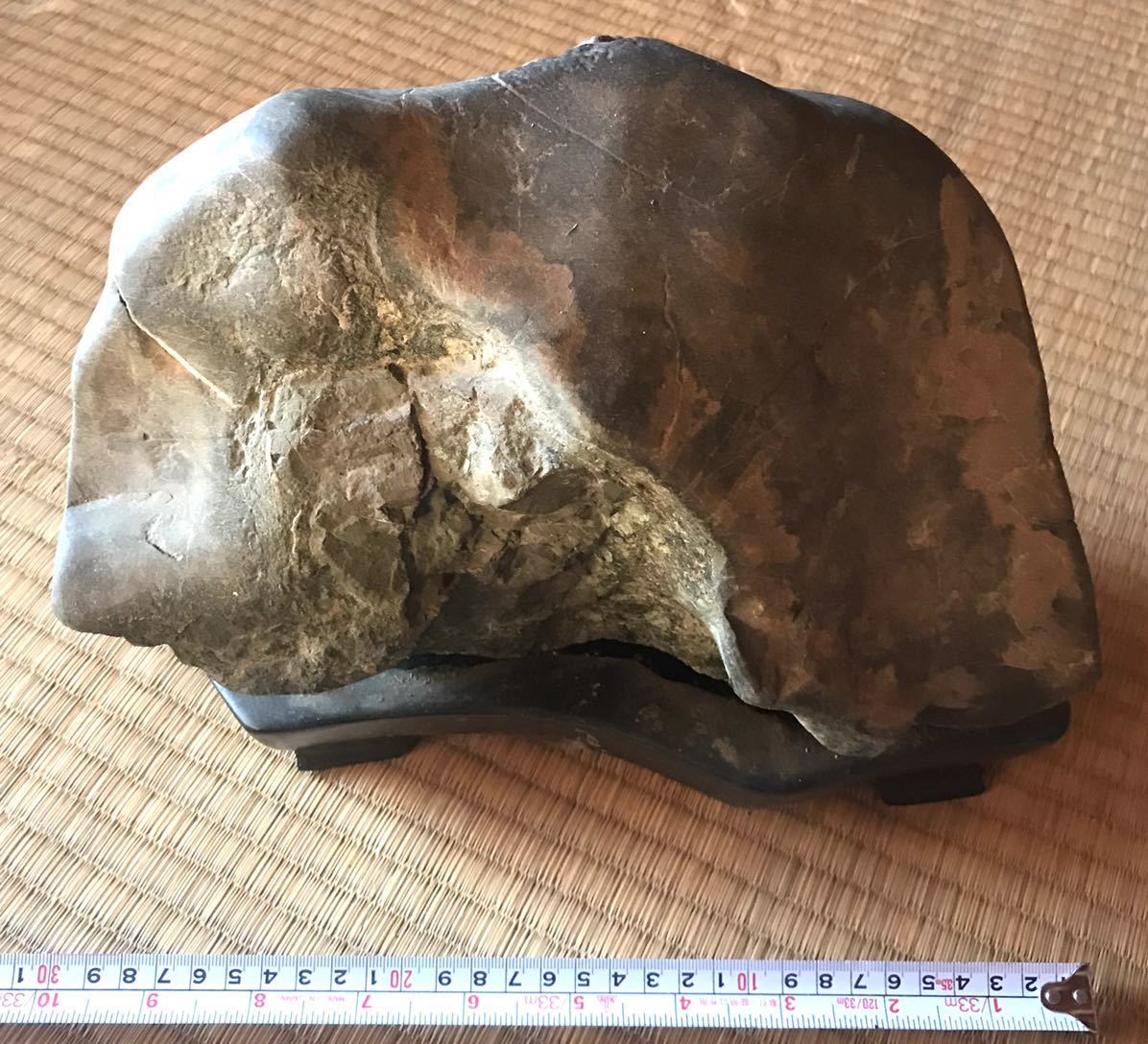 人気，低価 菊花石 自然石 天然石 鑑賞石 置物 木製台座付き 約30cm