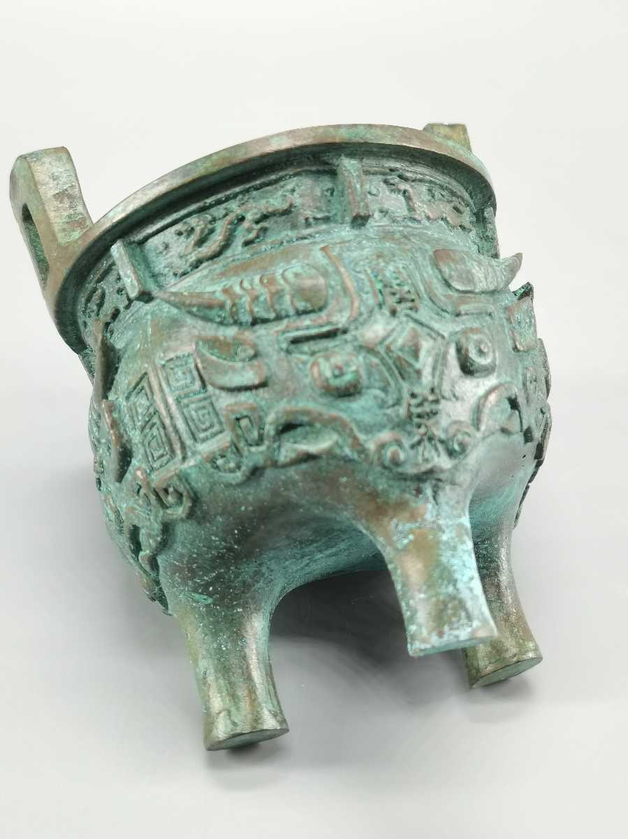香炉 青銅器 中国古玩 時代物　郊内社壇 香炉 香道具 中国古玩 中国美術 古銅 大明宣徳年製 銘あり 環