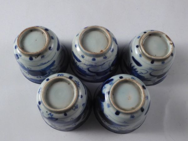 □匠□古伊万里 染付 花草文 蕎麦猪口 5客 江戸期 37s223