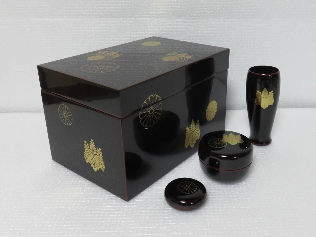 利休茶箱 茶箱 茶道具 溜真塗り 茶器⁄茶道具 三点セット付き