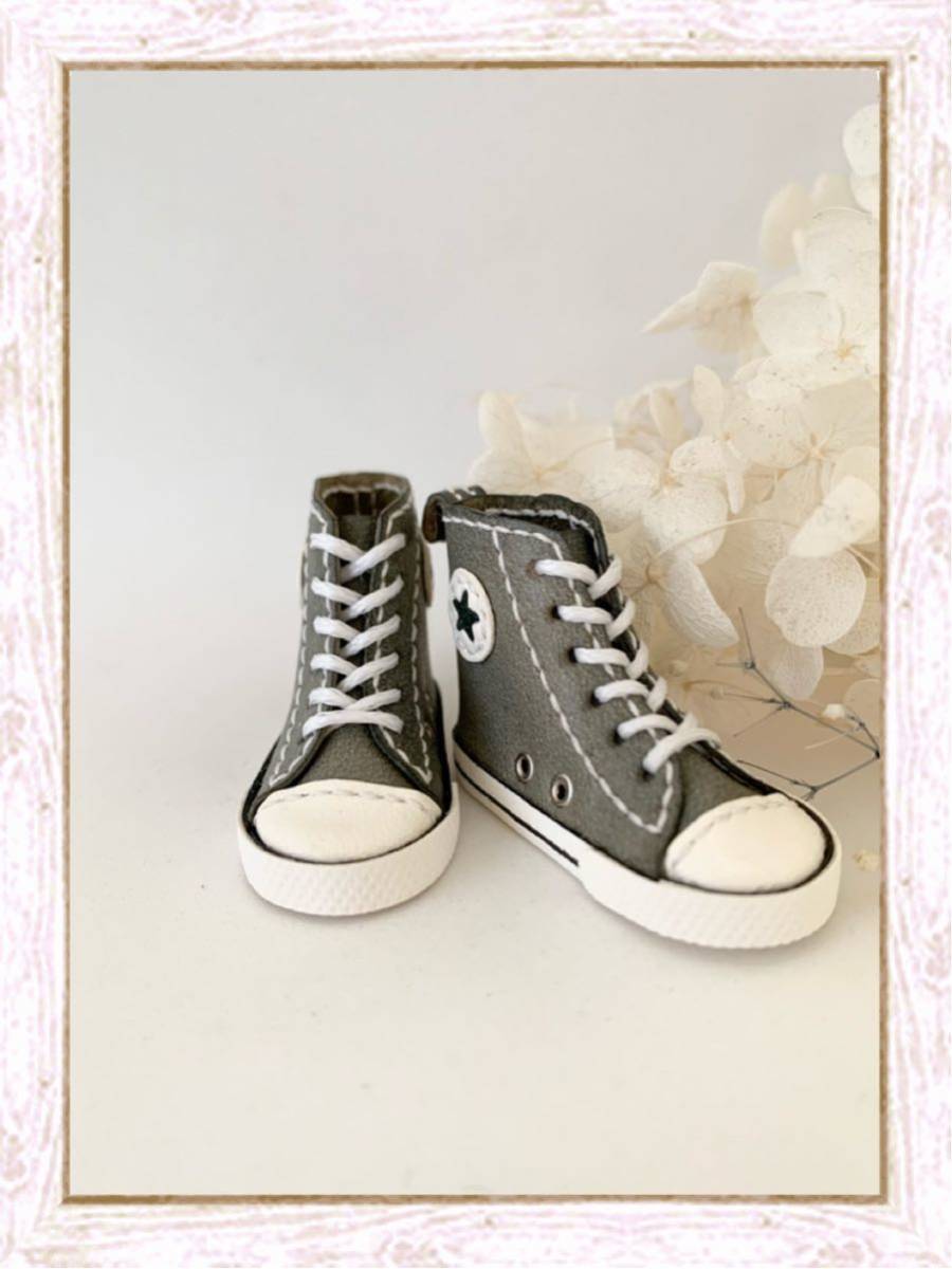 ＊Blythe outfit ネオブライス ピュアニーモS ハイカットスニーカー グレー ハンドメイド ブーツ レザー ミニチュア ドール