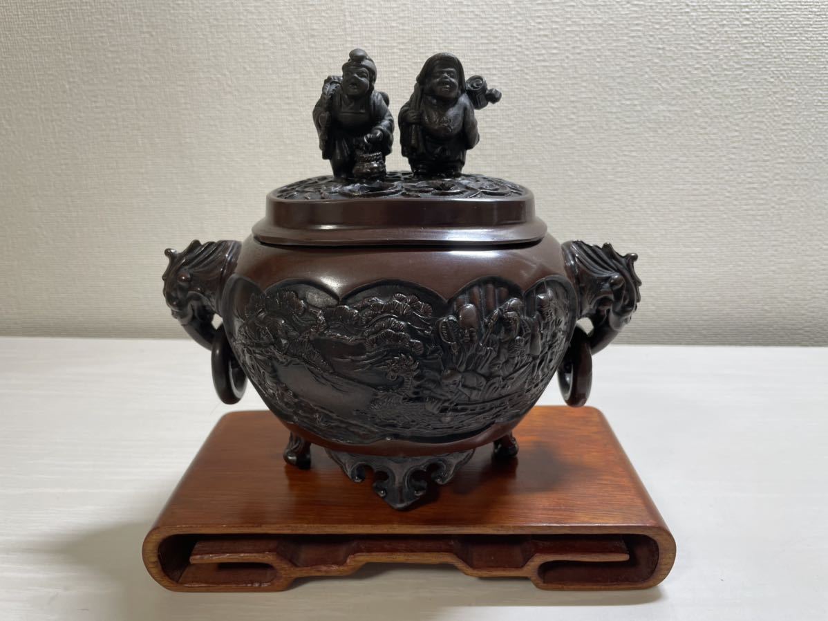金工師 能作吉秀 鋳銅 七福神 宝船 香炉 金属工芸 高岡銅器 台座付き 