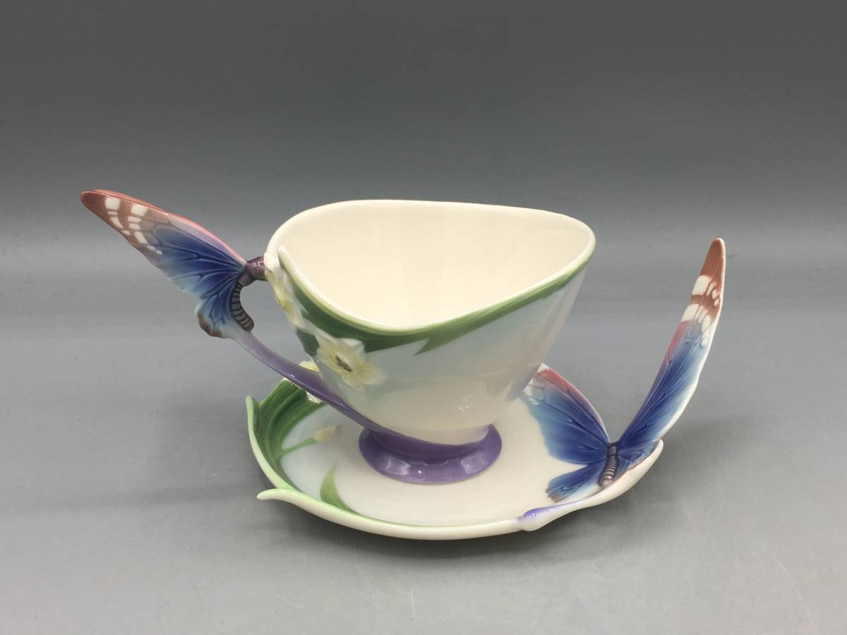 美品 FRANZ フランツ コレクション 蝶 水仙 お花 カップ＆ソーサー 