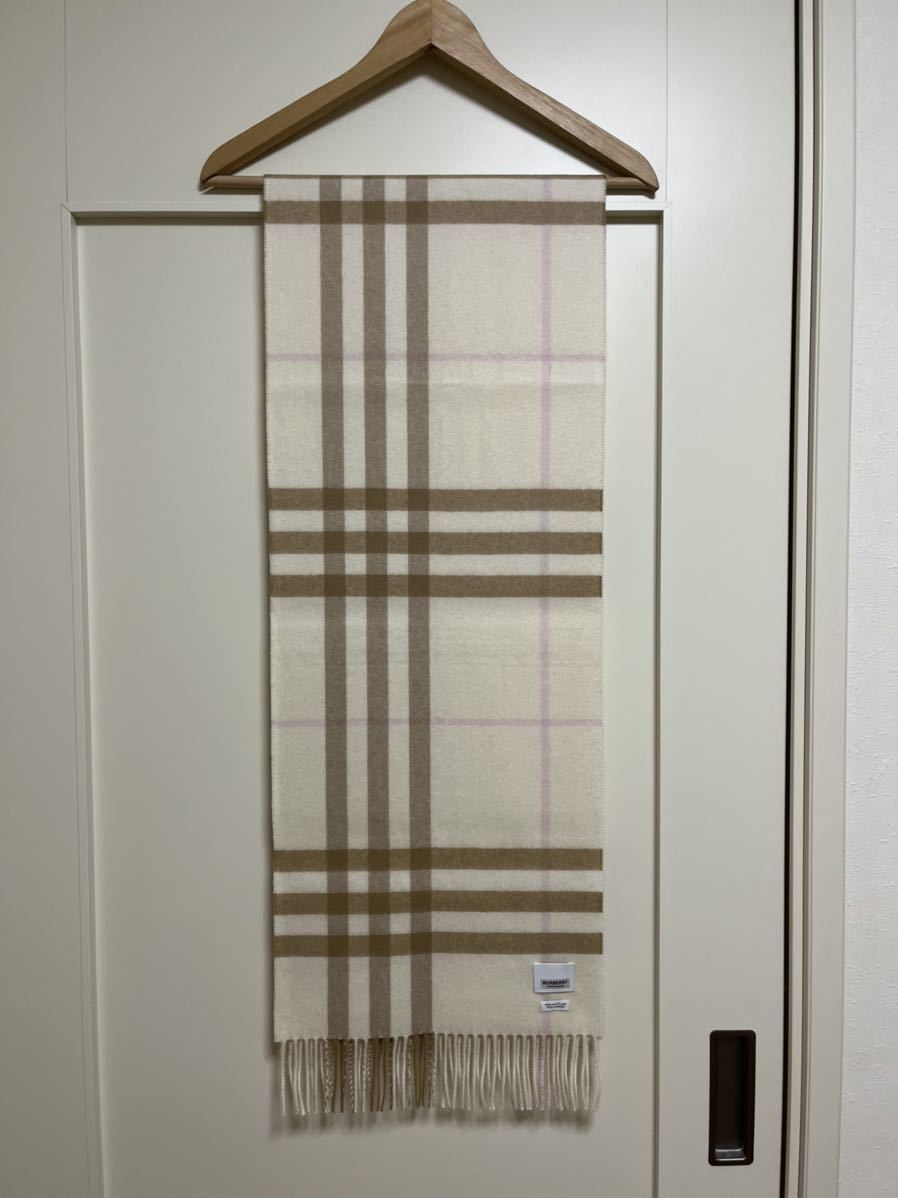 BURBERRY バーバリー マフラー カシミア100％ ホワイトアラバスター 美  