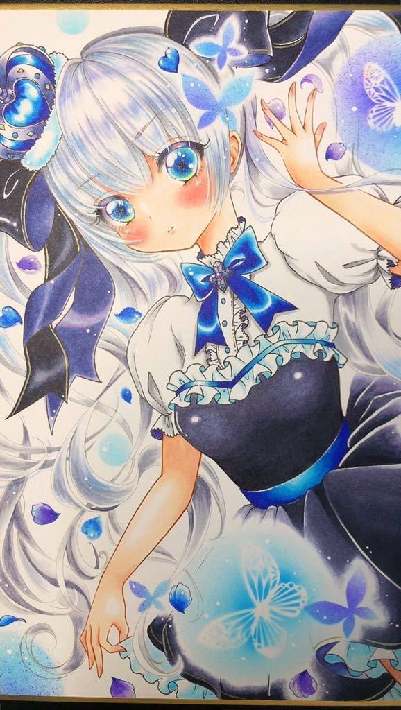 ☆ 手描きイラスト ☆【 創作 】【 中色紙 】† 蝶を操るゴスロリちゃん