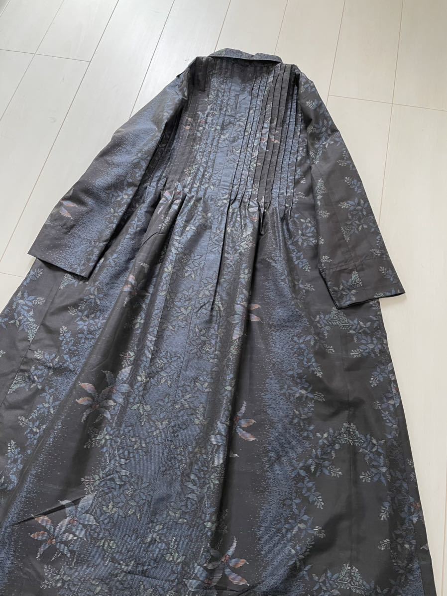 ☆新品未使用 大島紬 前開きピンタックワンピース☆ハンドメイド 