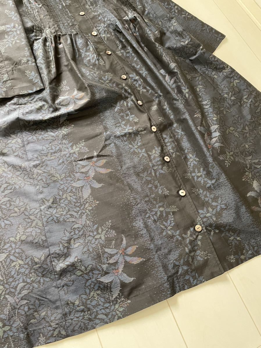 ☆新品未使用 大島紬 前開きピンタックワンピース☆ハンドメイド 