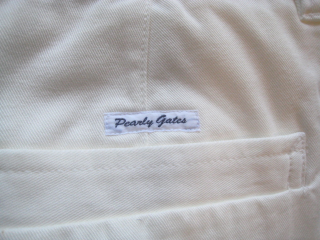 美品!!パーリーゲイツ PEARLY GATES*ロゴタグ付き 2プリーツ テンセルコットンパンツ 4 W84 実寸L 白 ホワイト