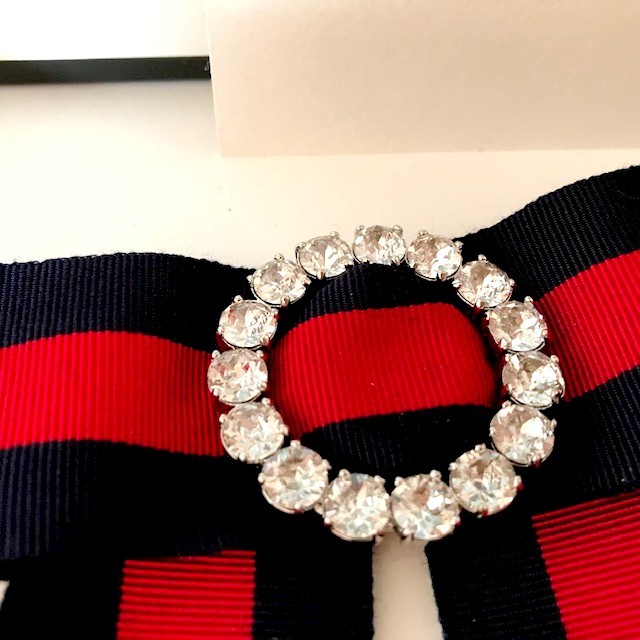 ◇新品 紙タグ付 保管品 GUCCI グッチ ラインストーン付 リボン レッド 