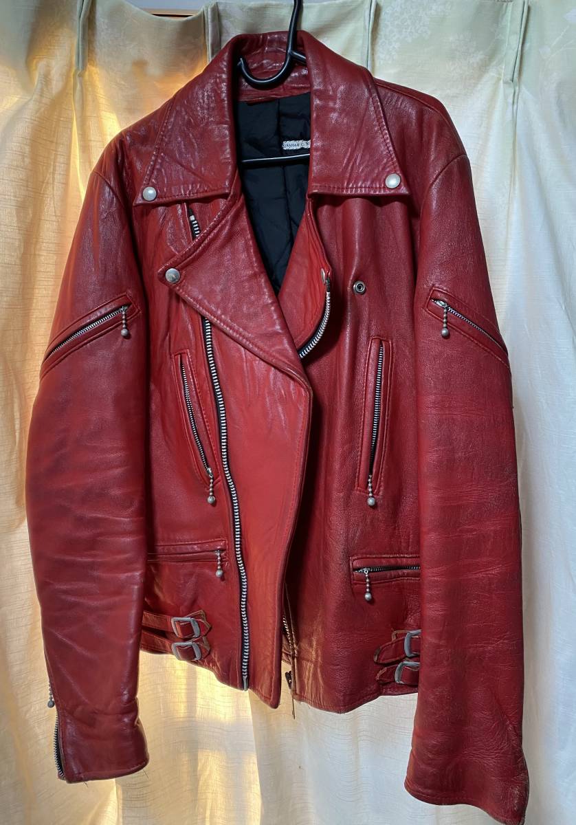 ★年代モノ！赤レザージャケット！Lサイズ相当 ロックンロール マイケルジャクソン 革ジャン 古着