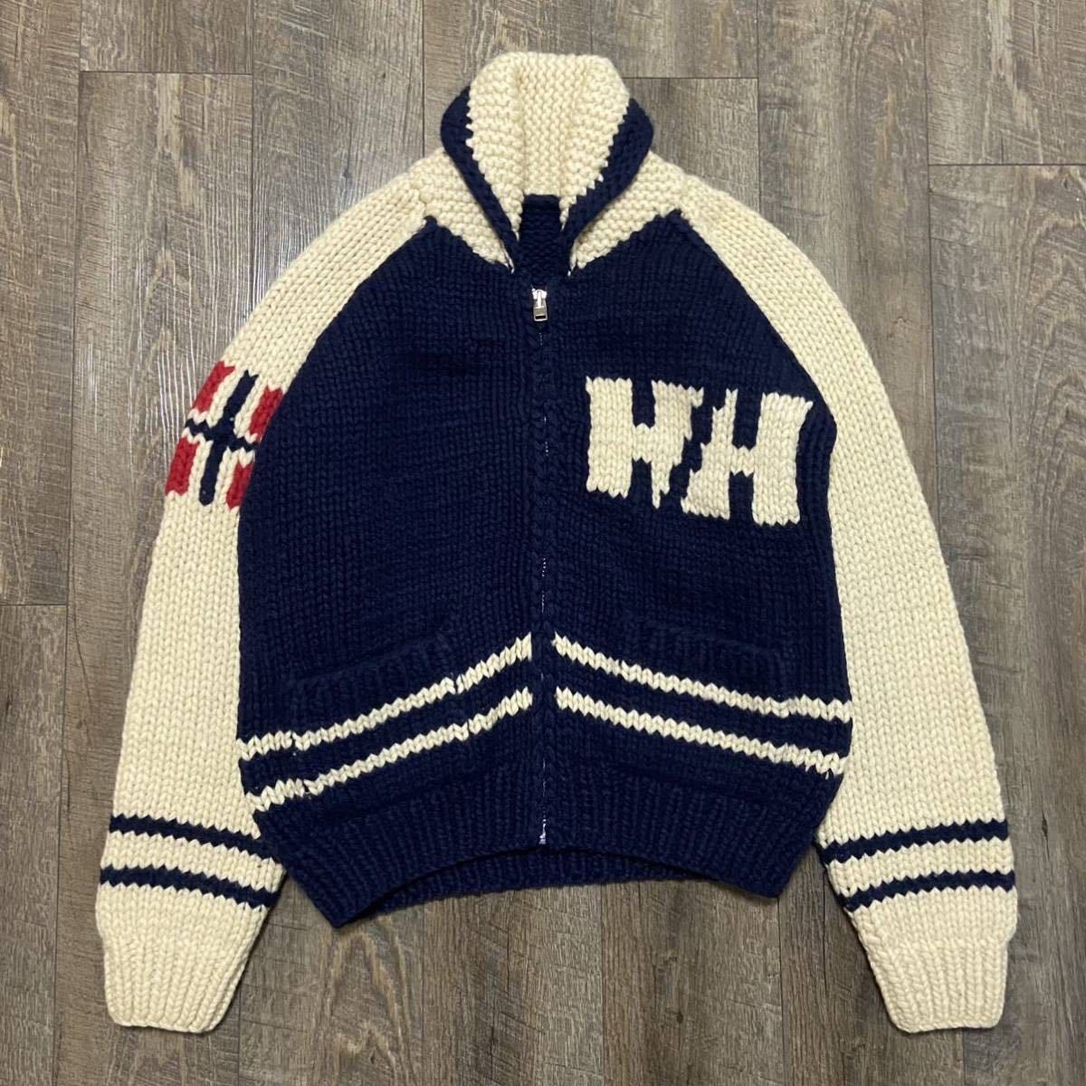 90s HELLY HANSEN ヘリーハンセン カウチン ニット ジャケット HHロゴ 