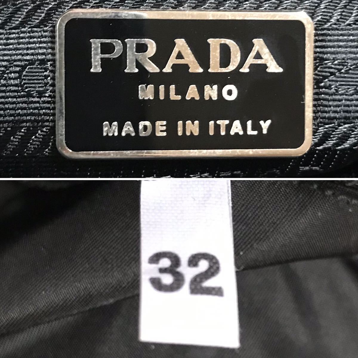 1円】PRADA プラダ 『鑑定済』カーフレザー ナイロン ロゴ 型押し ワン 