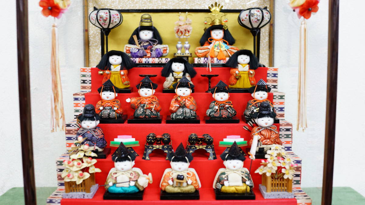 雛人形 15人揃 人形台座固定型 ミニ木目込み雛 節句祭り ひな人形 年中