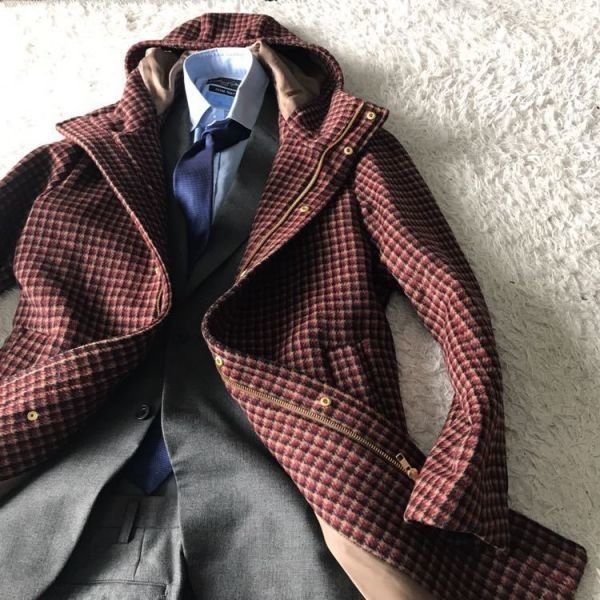 416 新品【カシミヤ素材の高級感×裏地ゴールド】新品　エディフィス英国調　カシミヤ×ウール千鳥格子ハウンドトゥース　フードコート チェスターコート エディフィス EDIFICE ウィリアムモリス 花柄 カラー2色