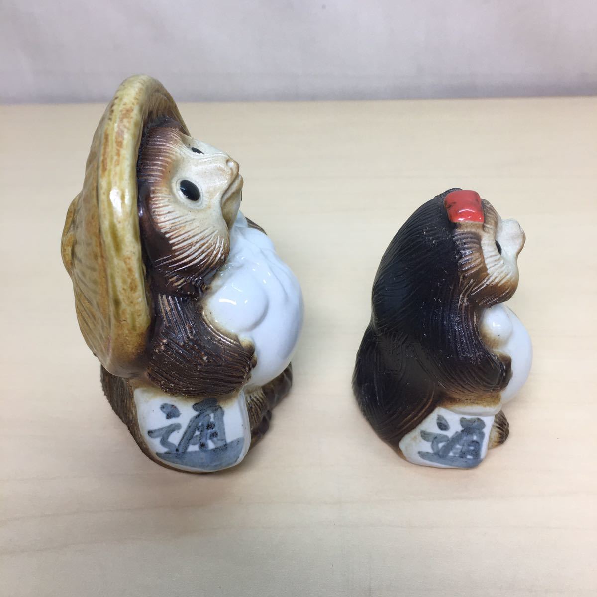 6 信楽焼たぬき 雄雌 2体セット 信楽焼 置物 陶器 縁起物 商売繁盛 
