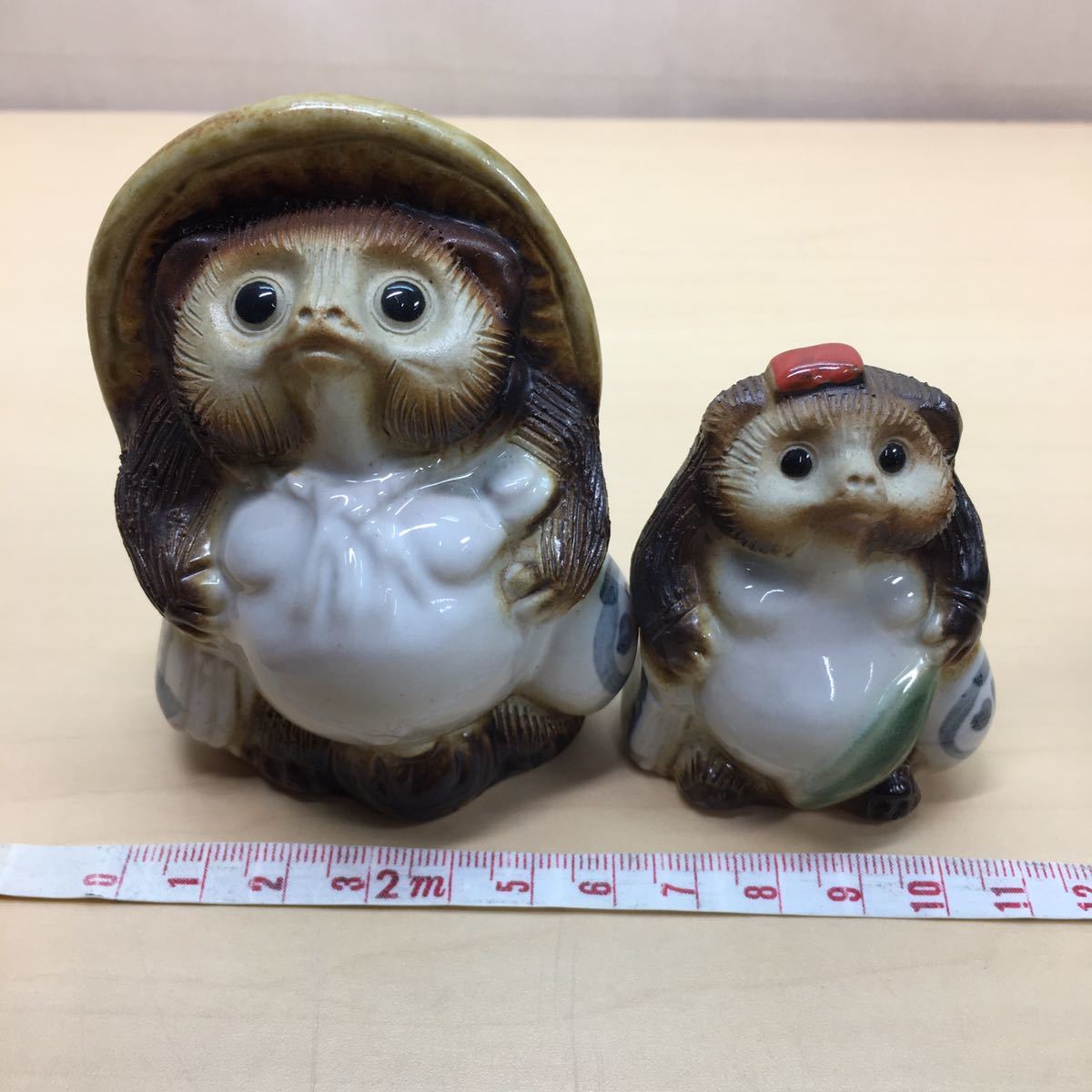 6)【信楽焼たぬき 雄雌 2体セット】 信楽焼 置物 陶器 縁起物 商売繁盛 