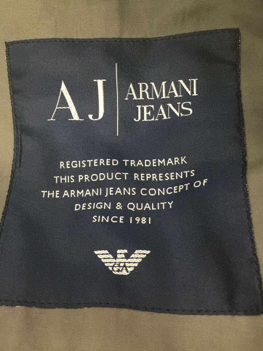 ARMANI JEANS◆中綿コート/ベルト付/トレンチコート/L/コットン/カーキ/緑/無地/中古