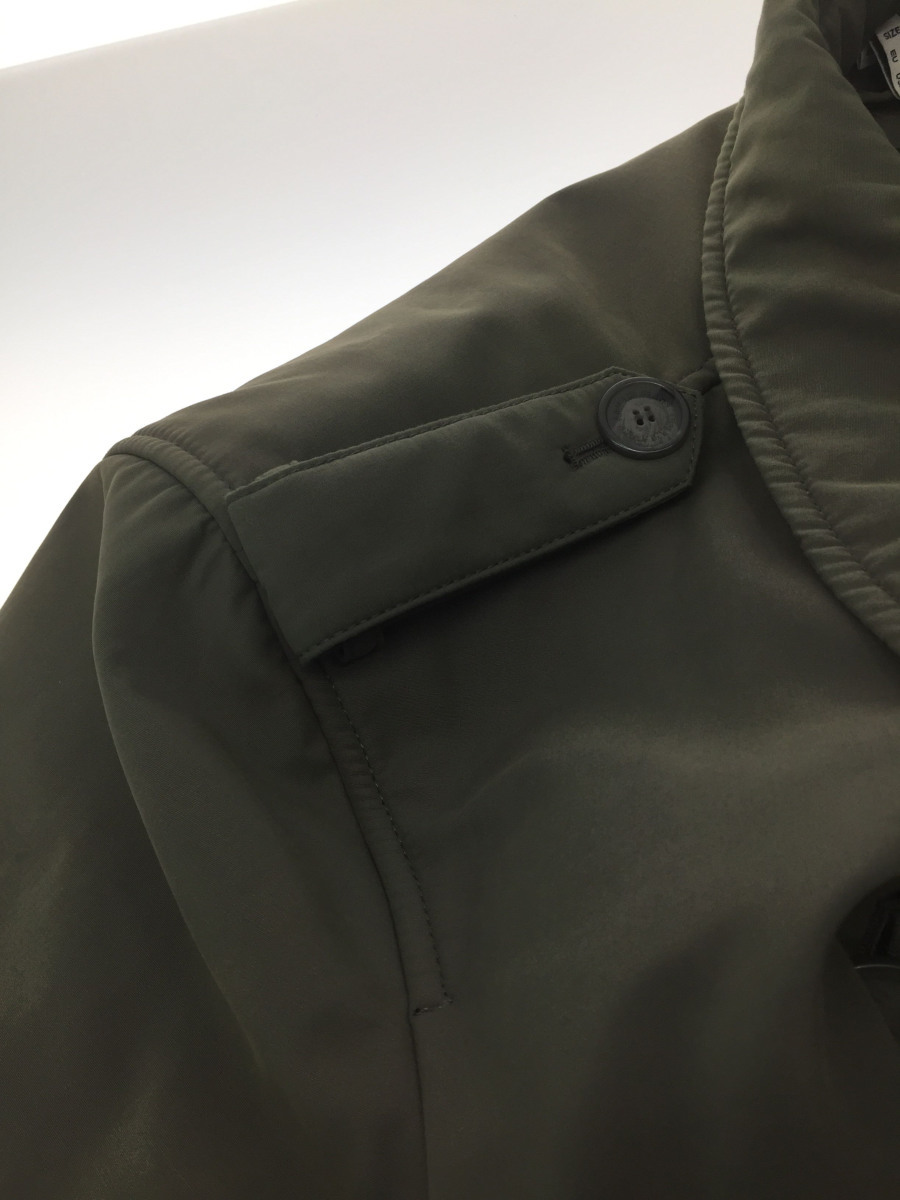 ARMANI JEANS◆中綿コート/ベルト付/トレンチコート/L/コットン/カーキ/緑/無地/中古