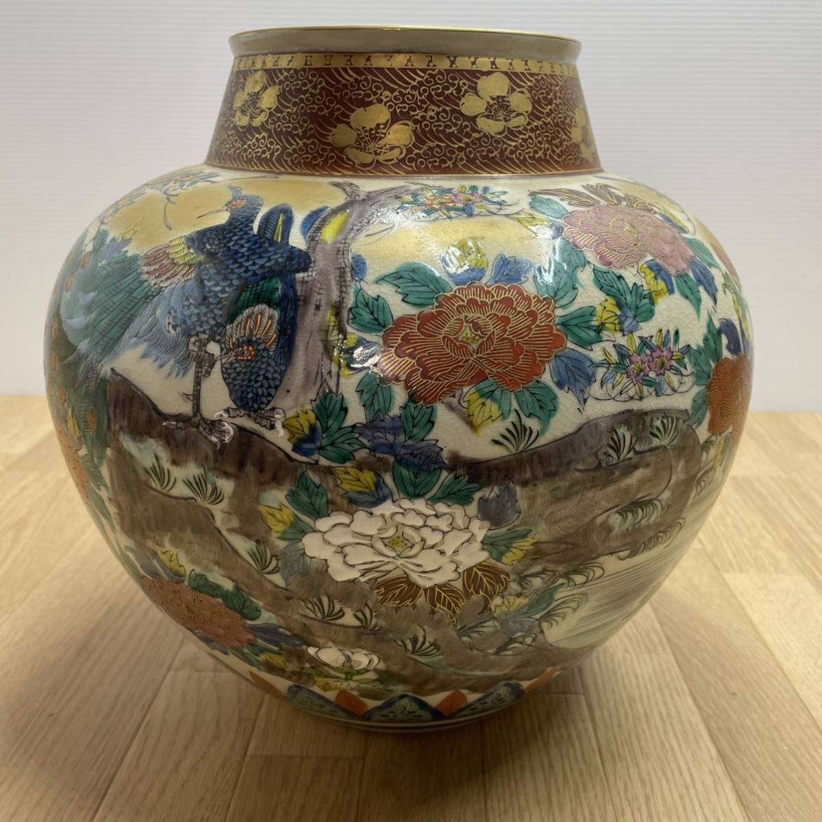 九谷焼 花瓶 花器 壺 秋峰 九谷 | 山茶花 つぼ 鶴 花鳥 大花瓶 勇峰