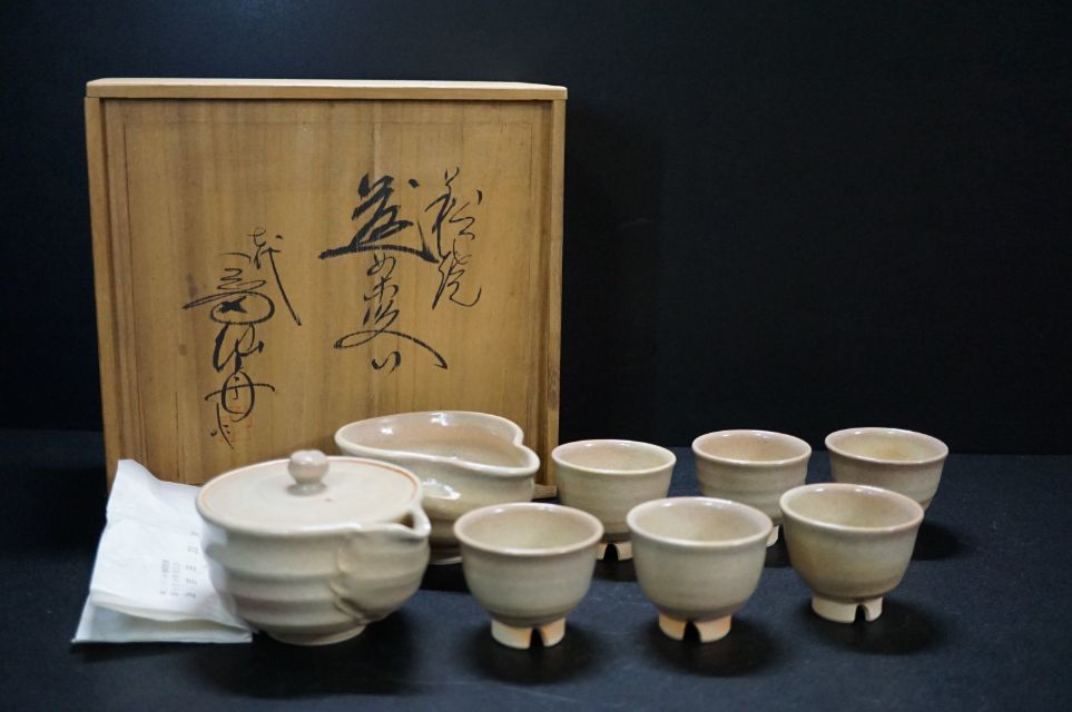 b840-1 萩焼 七代 岡田仙舟 作 煎茶器揃全 8点 (宝瓶/湯冷/煎茶椀 6客 