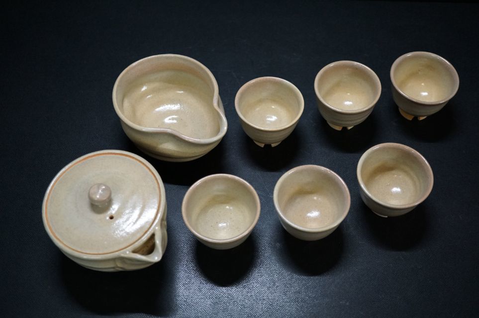b840-1 萩焼 七代 岡田仙舟 作 煎茶器揃全 8点 (宝瓶/湯冷/煎茶椀 6客 