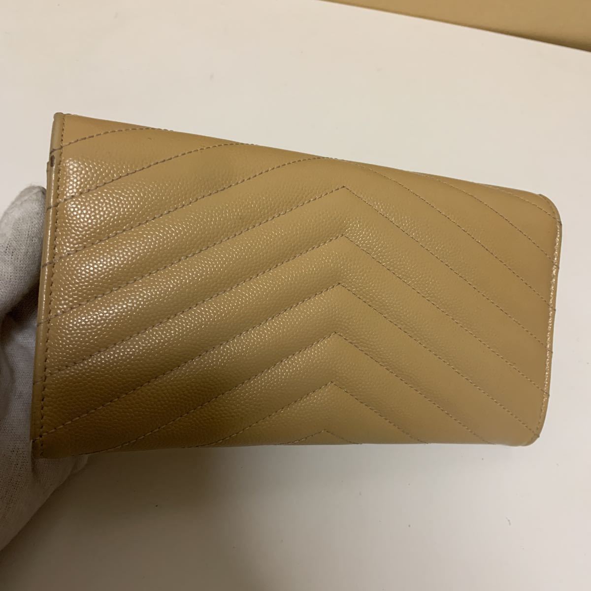 ★箱付美品☆サンローラン Vステッチ ベージュ レザー ラウンドファスナー長財布 美品 SAINT LAURENT サンローラン Vステッチ ベージュ 長財布 い